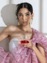Rosy Lilac Pink Chiffon Saree with Rosegold Stripes