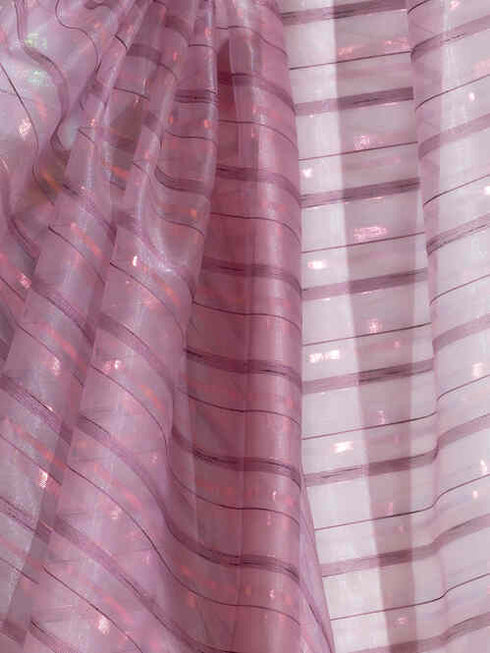 Rosy Lilac Pink Chiffon Saree with Rosegold Stripes