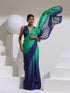 Parrot & Navy Chiffon Ombre Saree with Beads and Self-Blouse Fabric