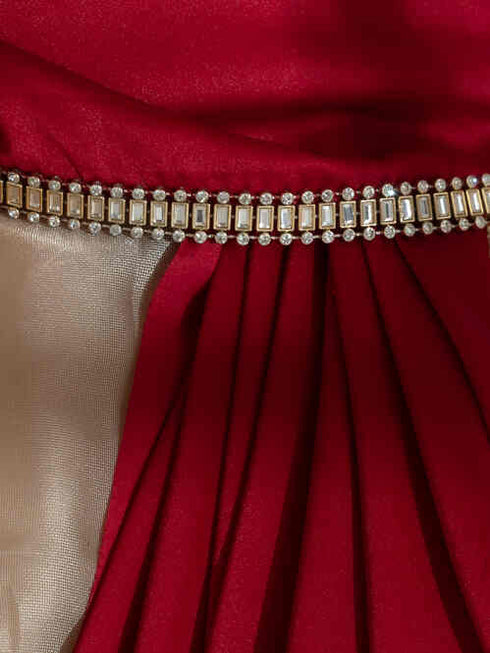 Milano Red Satin Saree with Diamond Lace