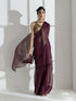 Wine Berry Gold Shimmer Chiffon Saree with Beads and Self Blouse Fabric