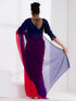 Flamingo & Purple Jam Triangle Georgette Saree with Blue Plush Blouse Fabric