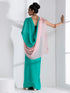 Ocean Breeze & Pink Pearl Triangle Georgette Saree with Black Posh Blouse Fabric