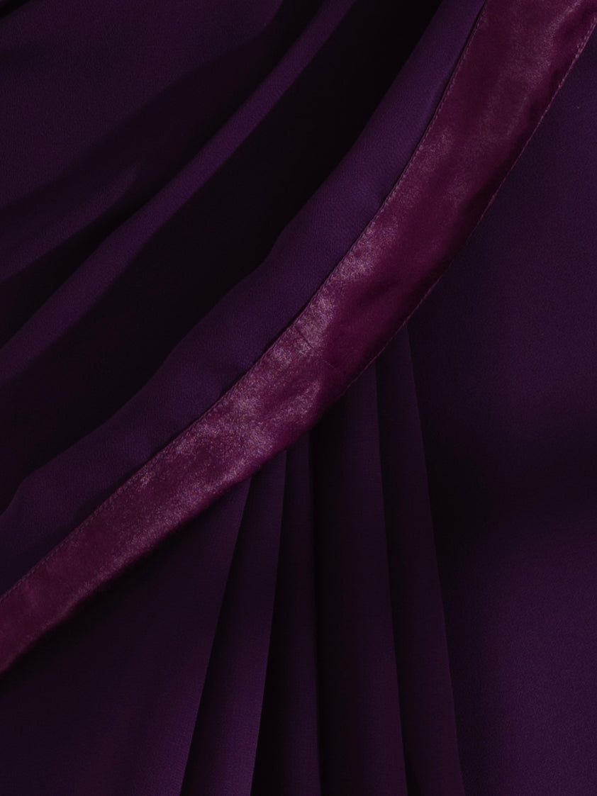 Mood Violet Georgette Saree with Voilet Posh Fabric Border & Blouse Fabric