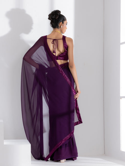 Mood Voilet Georgette Saree with Voilet Posh Fabric Border & Blouse Fabric