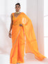 Lady Danger Orange Yellow Dual Shade Chiffon Saree with Lace and Self-Blouse Fabric