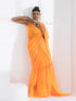 Lady Danger Orange Yellow Dual Shade Chiffon Saree with Lace and Self-Blouse Fabric