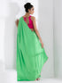 Parrot Green Satin Saree with Gota Edge Lace & Pink Posh Blouse Fabric