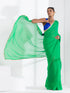 Irish Green Georgette Saree with Lace and Blue Posh Blouse Fabric
