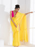Corn Yellow Textured Chiffon Saree with Pink Piping and Blouse Fabric