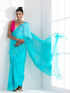 Aqua Blue Textured Chiffon Saree with Lace and Pink Posh Blouse Fabric