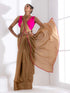 Hazel Beige Gold Chiffon Saree with Pink Edge Lace & Posh Blouse Fabric