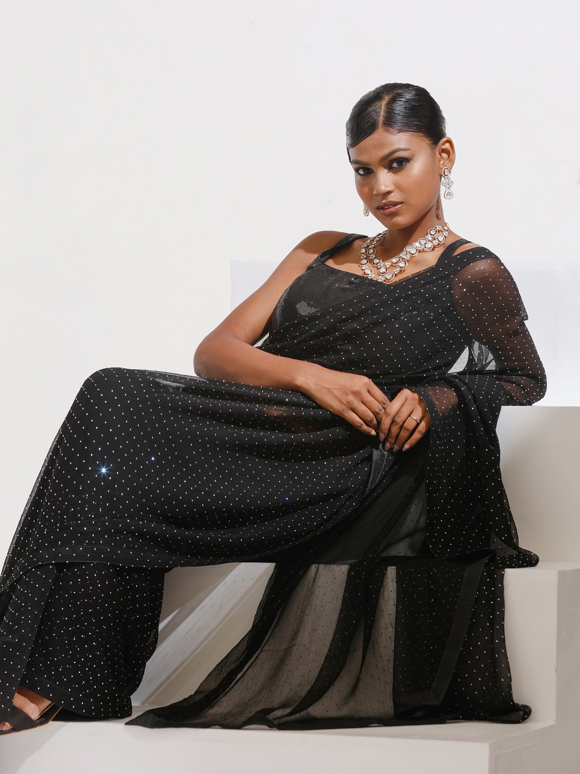 Diamonte Spell Bound Black with Silver Chiffon Saree