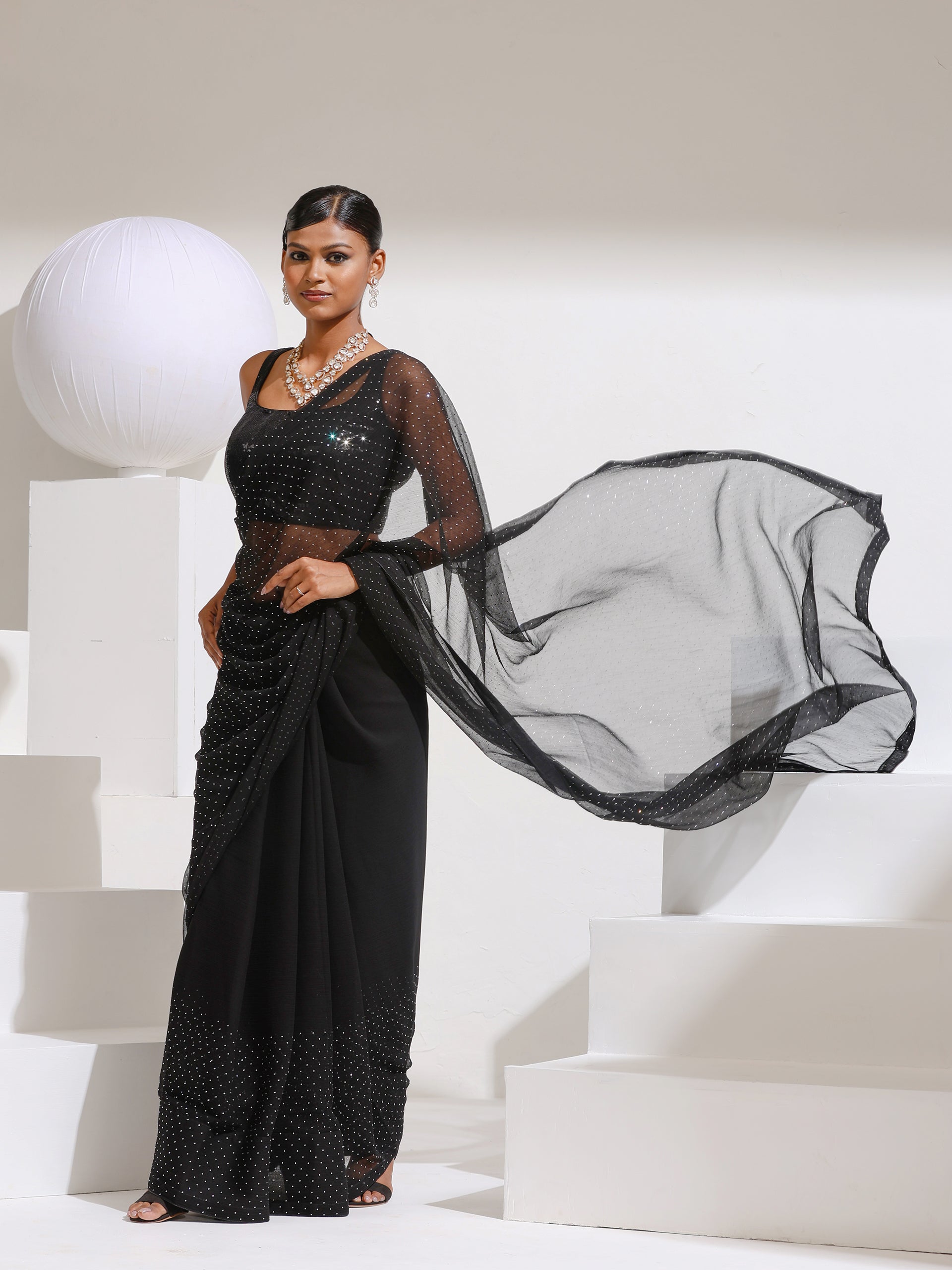 Diamonte Spell Bound Black with Silver Chiffon Saree