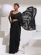 Black Red Carpet Look Saree with Black Sequins Patch work