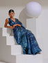 Prism Blue Print Organza  chiffon Saree with Bead Latkan and Self Blouse Fabric
