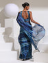 Prism Blue Print Organza  chiffon Saree with Bead Latkan and Self Blouse Fabric