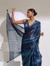 Prism Blue Print Organza  chiffon Saree with Bead Latkan and Self Blouse Fabric