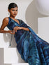 Prism Blue Print Organza  chiffon Saree with Bead Latkan and Self Blouse Fabric