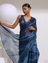 Prism Blue Print Organza  chiffon Saree with Bead Latkan and Self Blouse Fabric