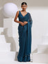 Petrol Blue Shimmer Chiffon Saree with Beads and Self Blouse Fabric