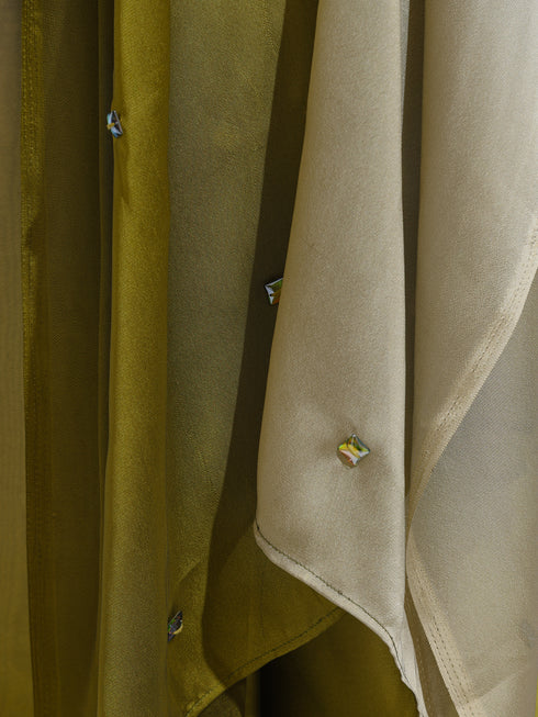 Forest Ombre Chiffon Saree With Rainbow beads and self Blouse