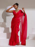 Hard to Get Fuchsia Organza Satin Saree with Bronze Piping and Blouse Fabric