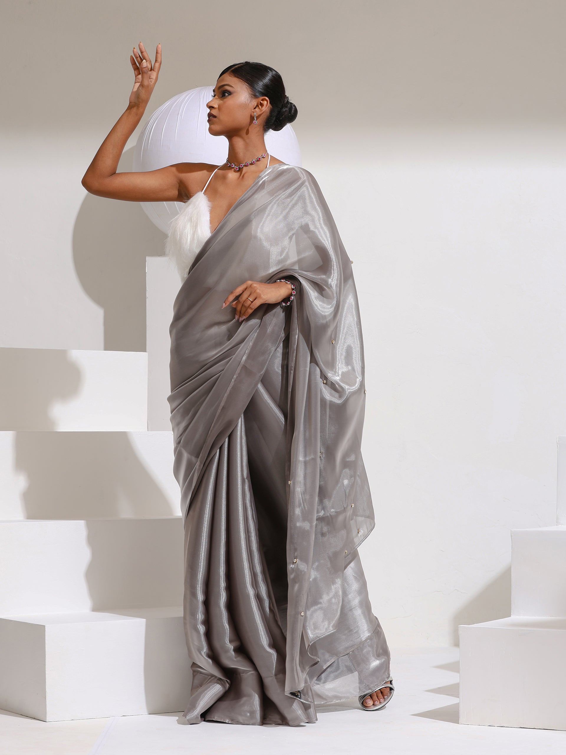 20 Stylish Silver Blouse Designs That Will Mesmerise You
