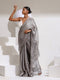 Star Galaxy Grey Organza Satin Saree with Beads on Pallu