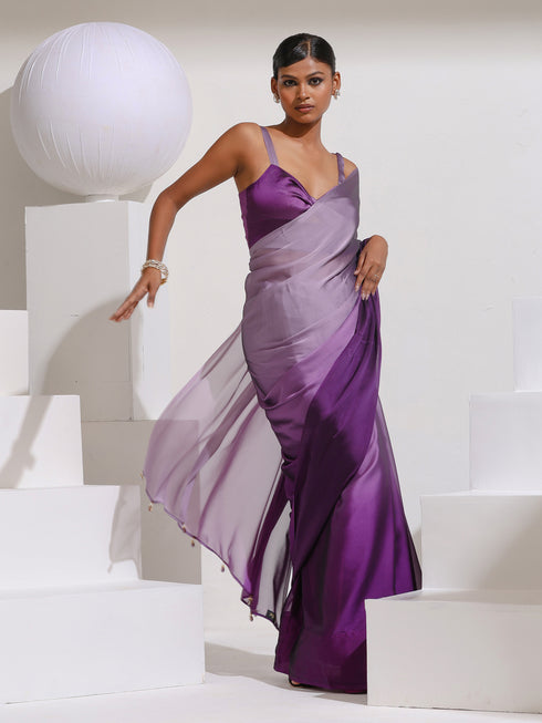 Charming Shades of Purple Chiffon Saree Ombre with Blouse Fabric