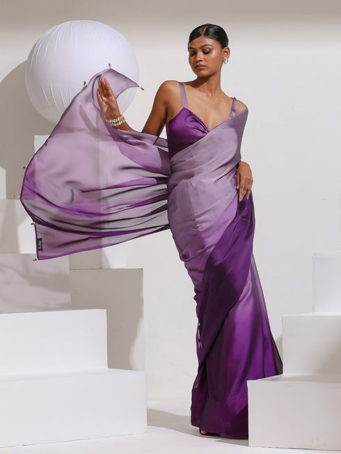 Charming Shades of Purple Chiffon Saree Ombre with Blouse Fabric