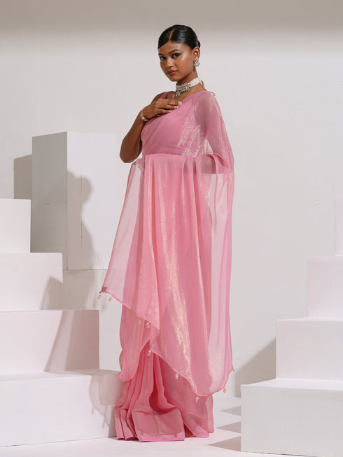 Barbie Dual Shade Chiffon Saree with Beads and Self blouse