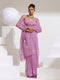 Orchid Lilac Soft Organza Floral Saree with Blouse Fabric