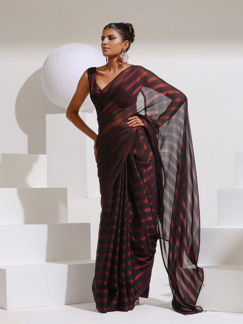 Maroon Peekabo Shimmer and Stripe with Plain Blouse