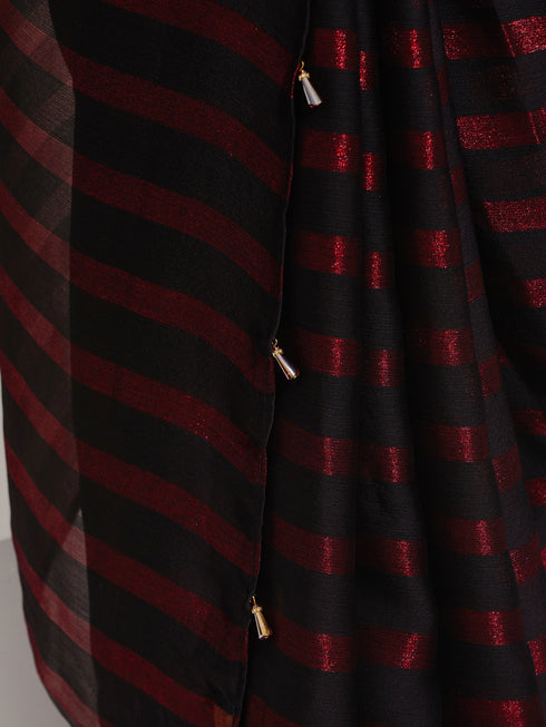 Maroon Peekabo Shimmer and Stripe with Plain Blouse