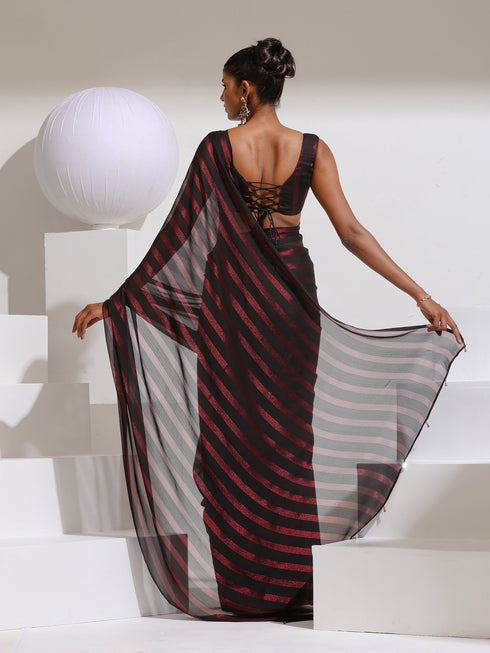 Maroon Peekabo Shimmer and Stripe with Plain Blouse