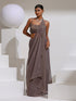 Helio Grey Gold Shimmer with Bronze Pendants and Self Fabric Blouse