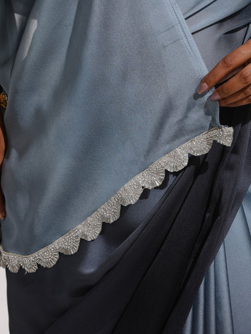 Black and Grey Ombre Chiffon Saree with Blouse Fabric