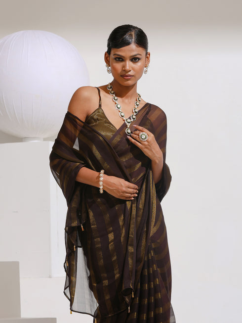 Henna Peekabo Shimmer and Stripe with Plain Blouse