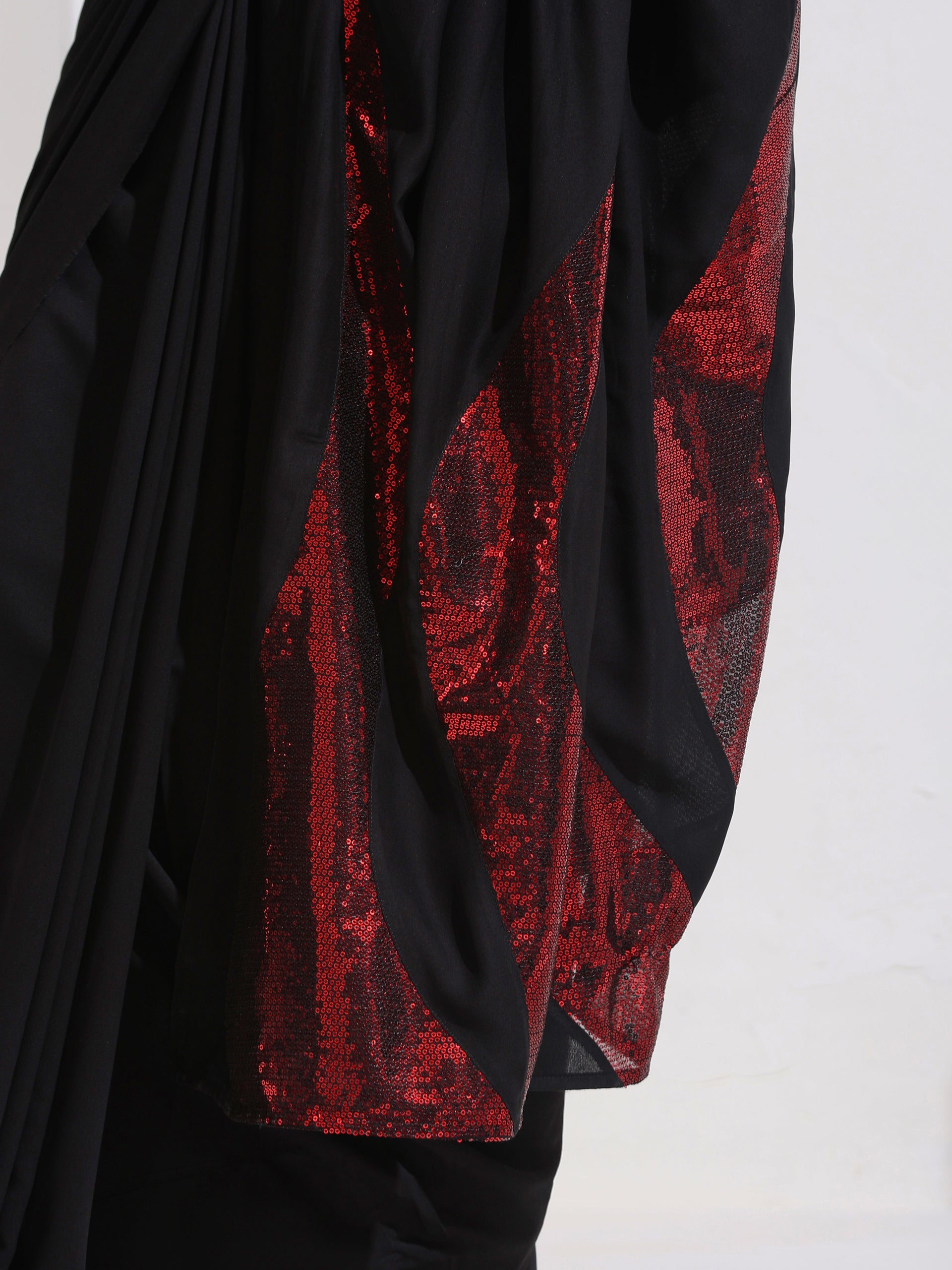 On Fire - Black Korean Saree with Red Sequins