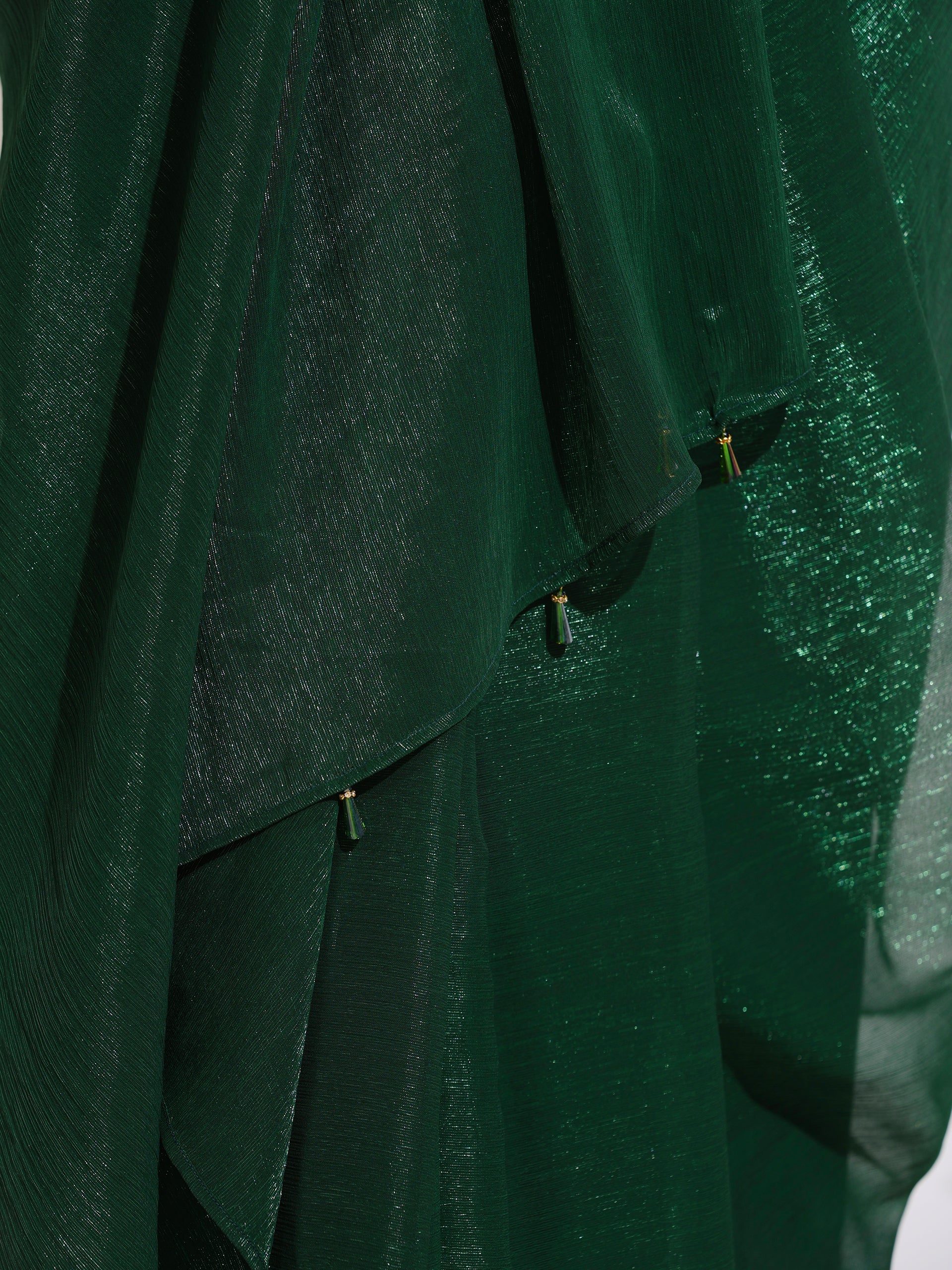 Grass is Greener Chiffon Shimmer Saree with Beads and Blouse Fabric