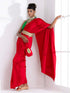 Jungle Red Korean Saree with Green Lace and Green Posh Blouse