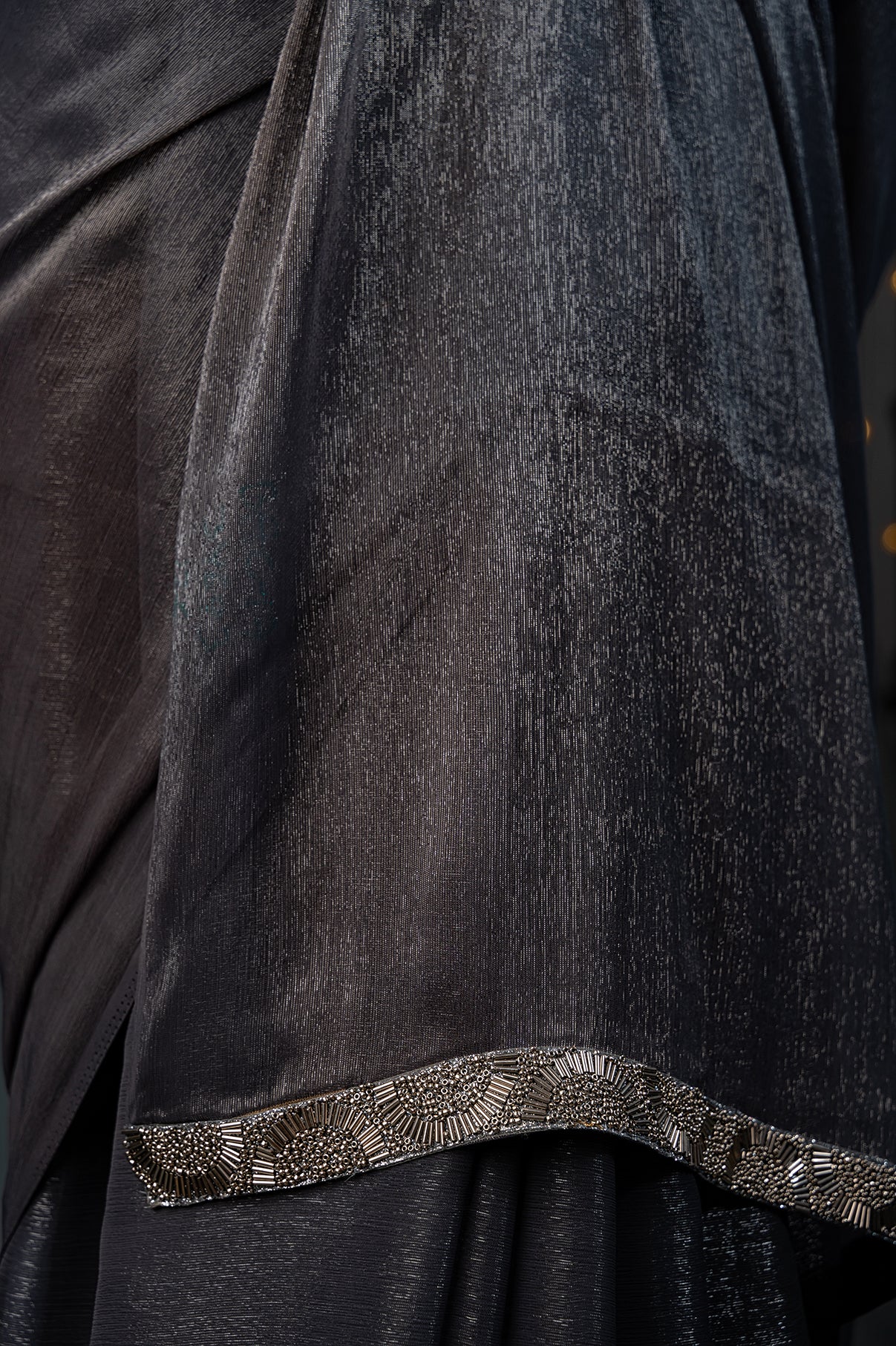 Dual shade grey shimmer silver chiffon saree — view 8