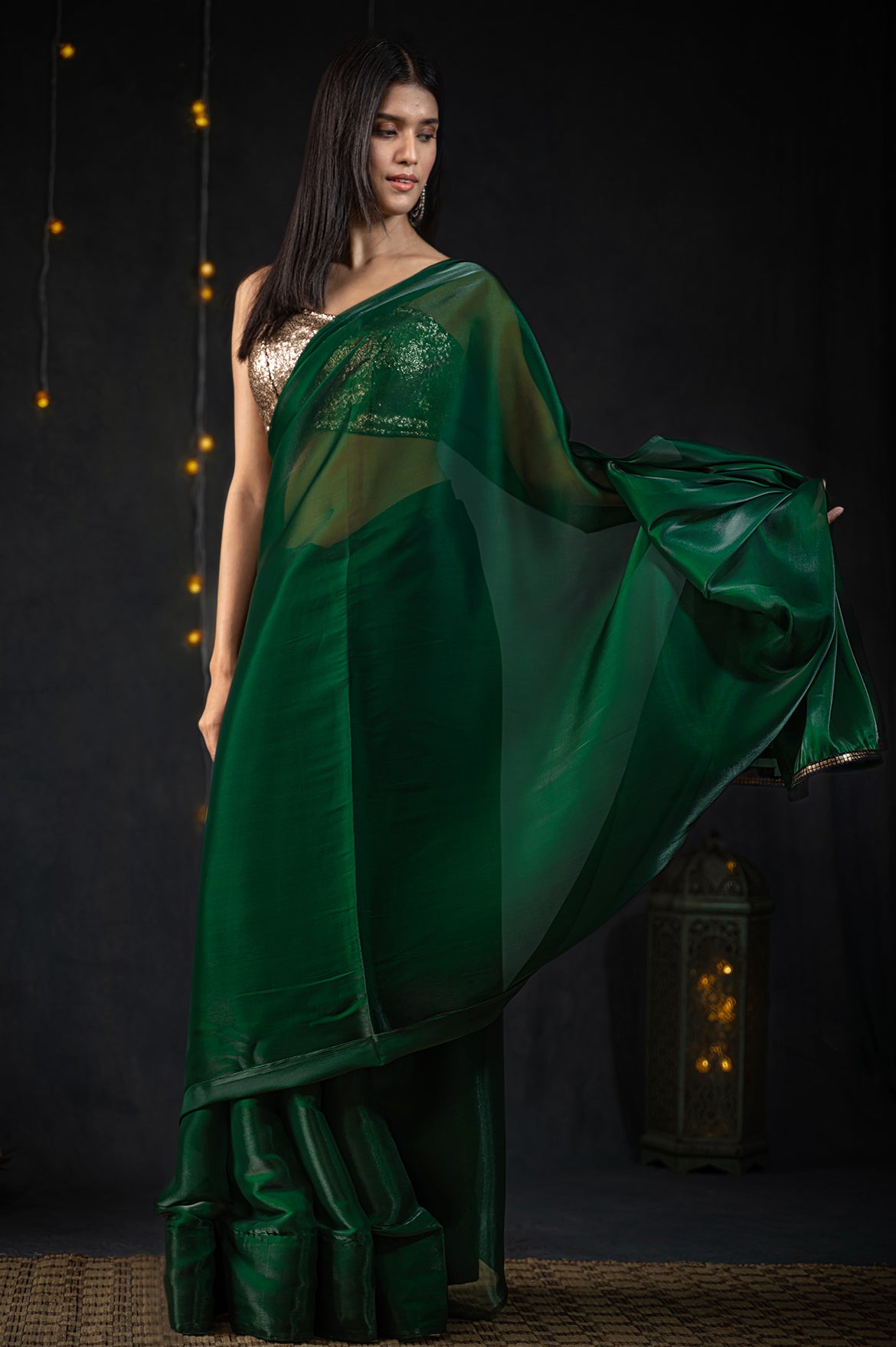 Metallic Emerald Green Saree