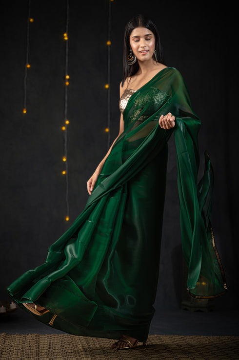Green Shimmer Lycra Fancy Gown with Handwork - PGWDJ1056 from...