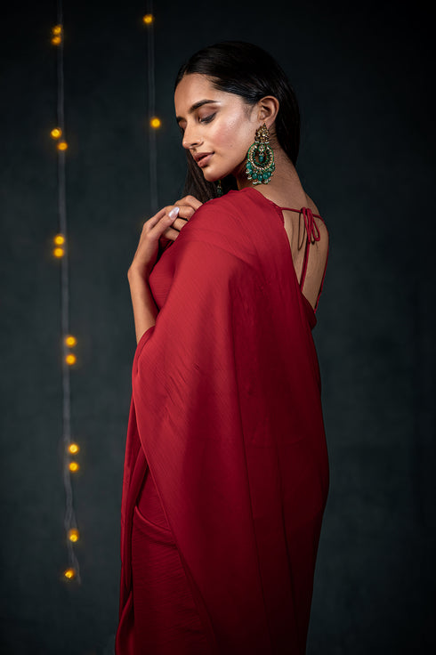 Ruby Chiffon Saree with Embroidered Blouse Fabric