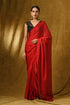 Fiery Red Satin Saree with Gold Pendants