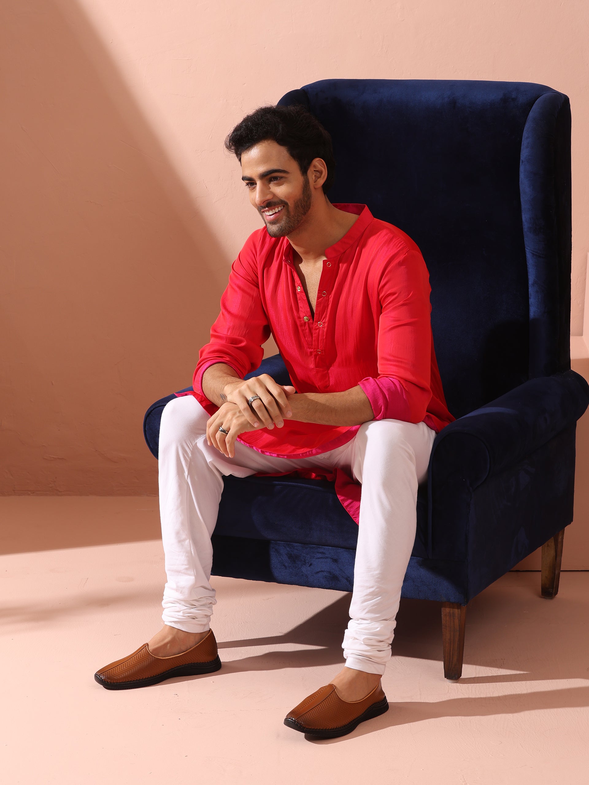 Reversible Romance and Charm Red Pink Satin Kurta With Snaps