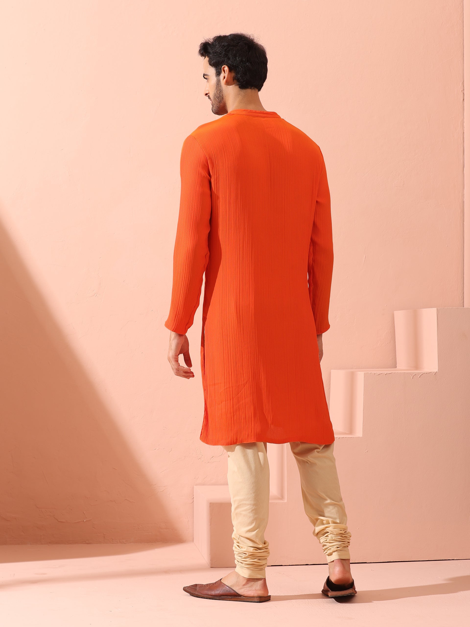 Reversible Fire and Cool Orange Red Chiffon Kurta With Snaps