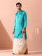 Splash Blue Satin Kurta with Gold Buttons